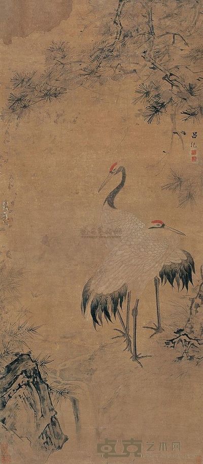 吕纪 松鹤 镜心 155×67cm
