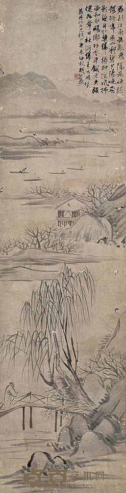 胡公寿 1880年作 山水 立轴 148×38cm
