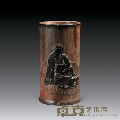 清 竹雕高士笔筒 直径8cm;高15.5cm