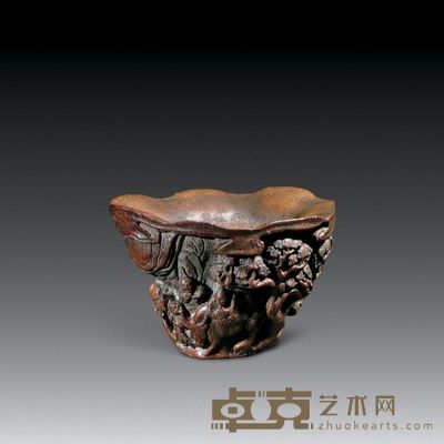 清 竹雕仿犀角雕老子出关杯 长13cm;宽11cm;高8.5cm
