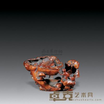 清 黄杨木雕灵芝纹笔舔 长13cm;高6.5cm