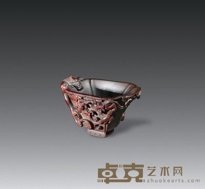 明 龙凤呈祥犀角杯 长9.7cm;宽6.5cm;高5.8cm