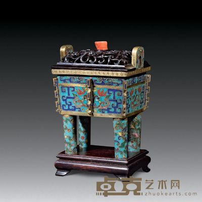 清·乾隆 铜胎鎏金掐丝珐琅鼎式炉 长15cm；宽7cm；高13cm