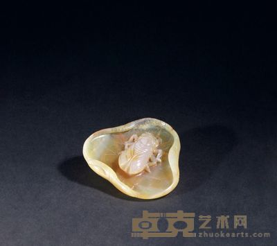 清 玛瑙荷叶鸣蝉笔舔 长7cm;宽6cm