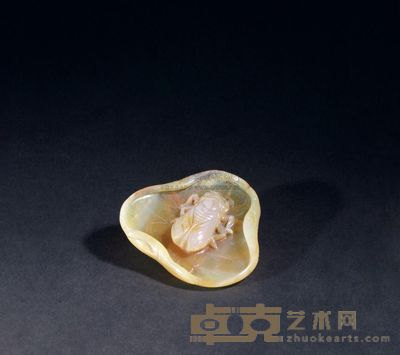 清 玛瑙荷叶鸣蝉笔舔 长7cm；宽6cm