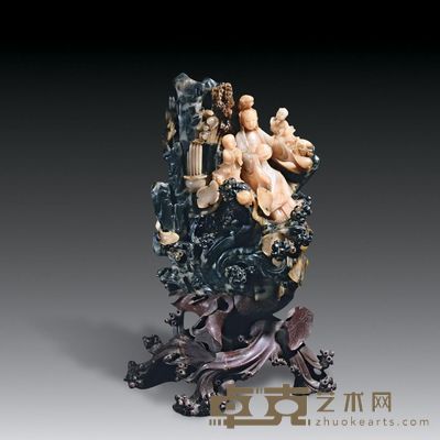 清 青田石雕观音童子摆件 高41.5cm