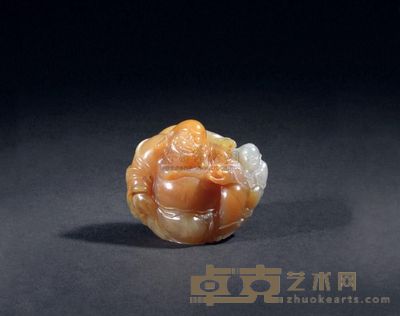 清 青田石雕布袋和尚 长5.3cm；宽4cm；高3.7cm