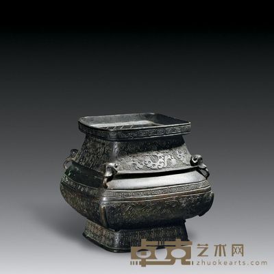 明 铜象耳方尊 高13.5cm