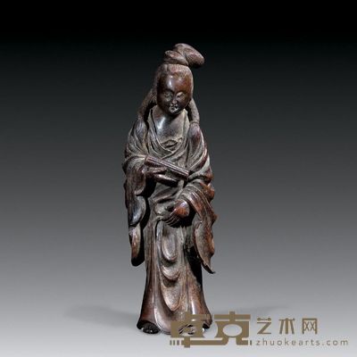 清 竹雕持经仕女像 高21cm