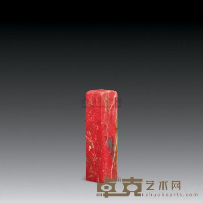 现代 鸡血石薄意柳荫双鹅方章 长2cm;宽2cm;高7.8cm