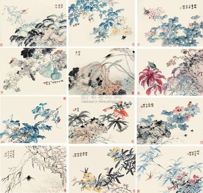 陈摩 花卉草虫 册页 （十二开）