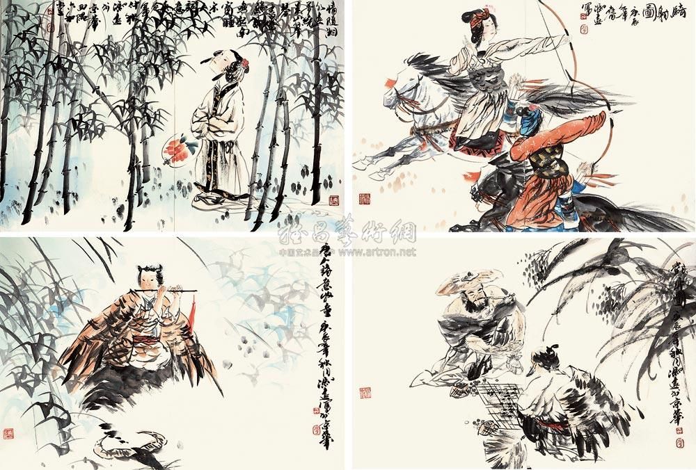 冯远 2000年作 人物 镜心29×42cm×4