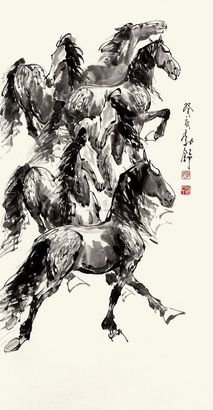 刘勃舒 1923年作 六俊图 立轴