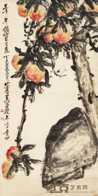 吴昌硕《松石图》 130×31cm