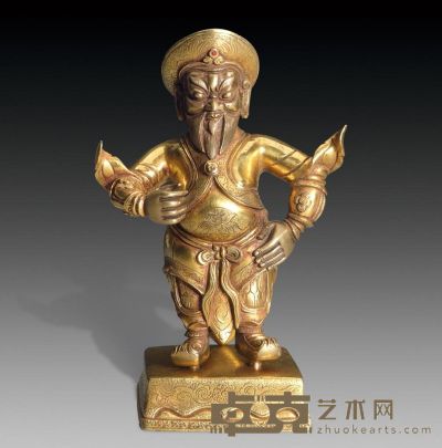 清 铜鎏金天王像 高13.5cm
