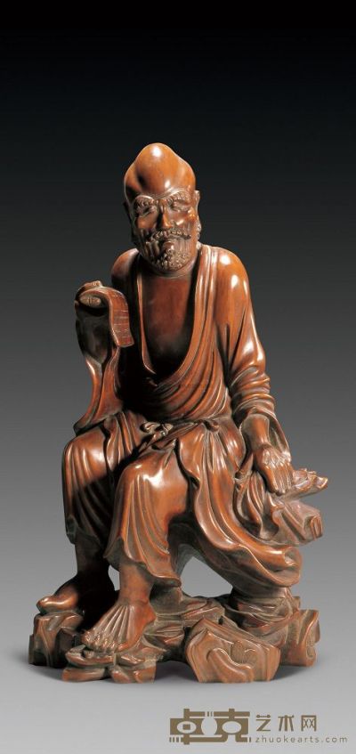 清中期 黄杨木雕达摩像 高38.2cm