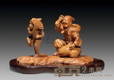 民国 黄杨木雕戏猴图摆件 长17.8cm