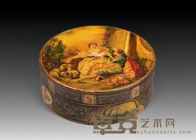 清 象牙彩绘西洋人物图圆盒 直径6.8cm