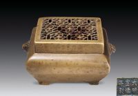 清中期 铜兽耳方形熏炉