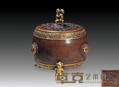 清 铜鎏金童子鼓形熏炉 长16.5cm；高16.5cm