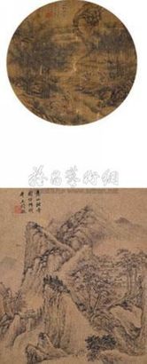 禹之鼎 王时敏 1677年作 山水人物双挖 立轴