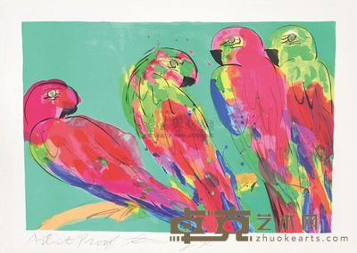 丁雄泉 1985年作 四只鹦鹉 72×101cm