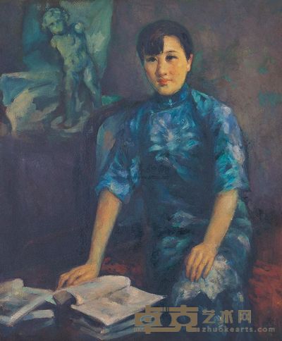 吕斯百 1931年作 蓝衣妇女 80×66cm