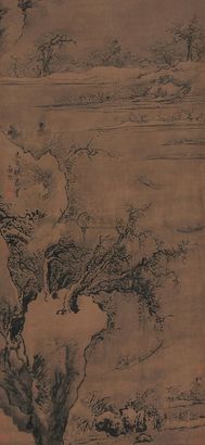 罗牧 雪江垂钓图 屏轴