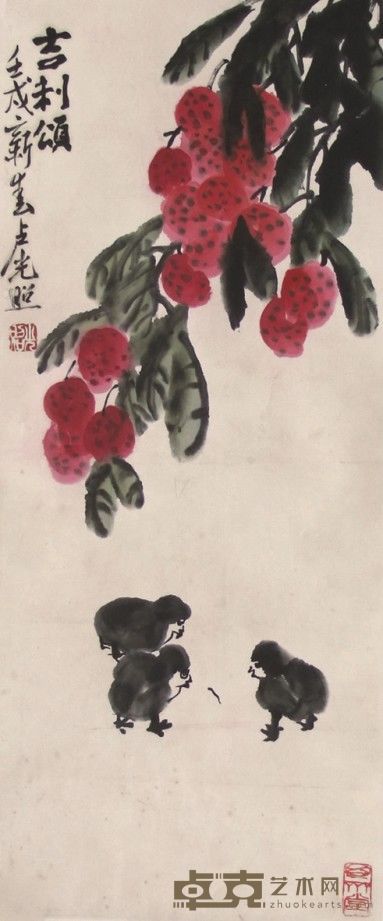 卢光照花鸟立轴 67×28