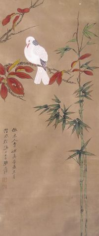 张大千花鸟镜片