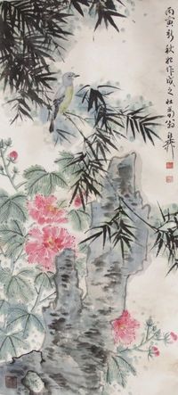 谢稚柳花鸟立轴