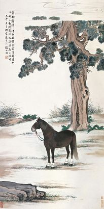 赵叔孺 己卯（1939年）作 松荫立骏图 立轴