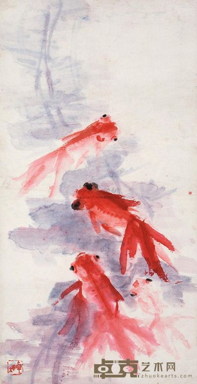 陈卓坤 鱼乐图 镜片 69×35cm