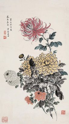 半符居士 菊花 立轴