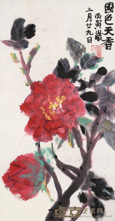 陈卓坤 国色天香 镜片 64×34cm