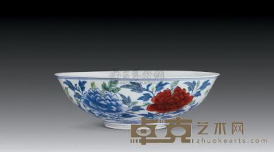 清嘉庆 粉彩牡丹纹大碗 直径20cm