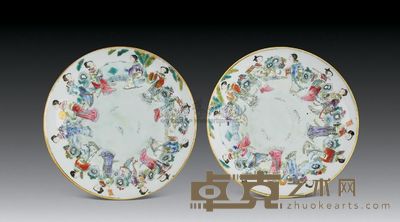 清道光 粉彩人物盘 （一对） 直径14cm