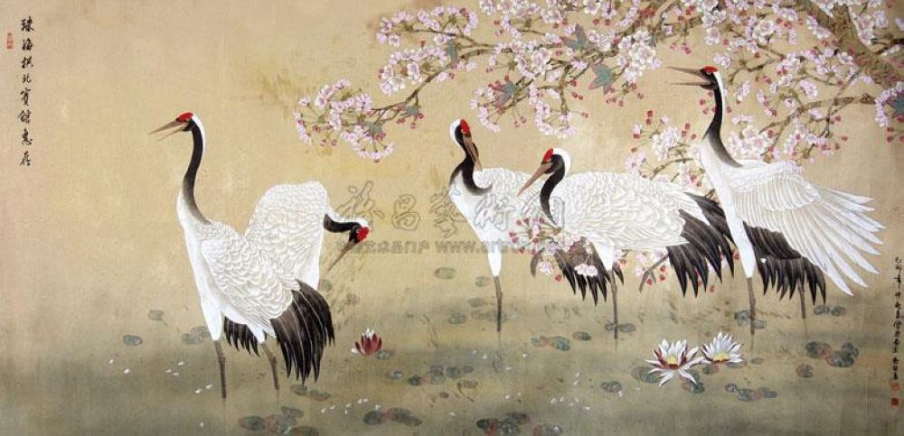 喻继高 仙鹤 镜心119×238cm