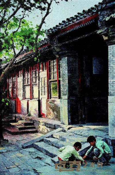 崔宝珊 夕阳下的小院 120×80cm