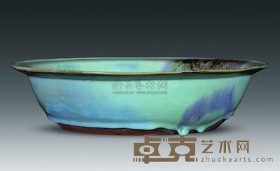 元代 钧窑玫瑰紫斑盆 高9.5cm；口38cm；底23cm