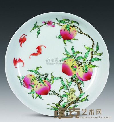 清代 粉彩福寿纹盘 高4.3cm；口20.9cm；底12.8cm