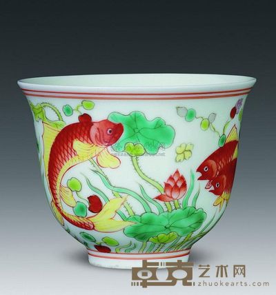 明代 五彩鱼藻纹杯 高6.9cm；口8.8cm；底3.5cm