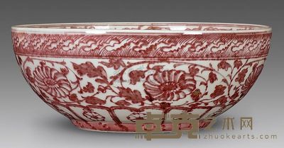 明洪武 釉里红花卉纹大碗 高12.2cm；口31.5cm；底16cm