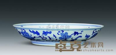 清代 青花莲花纹盘 高4cm；口18.5cm；底11cm