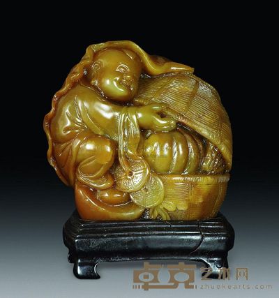 清代 寿山石童子花果摆件 10.9×10.8×4.7cm；重761g