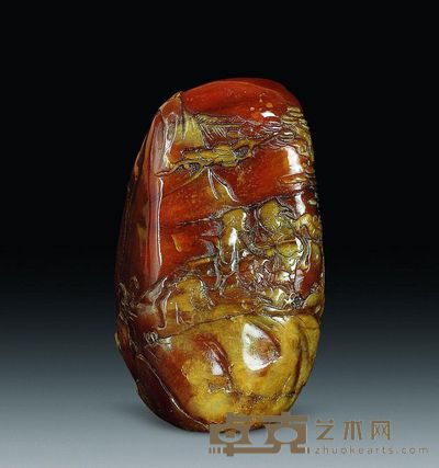 清代 田黄秋山七贤图摆件 78.80×48.93×43.85mm；重245g