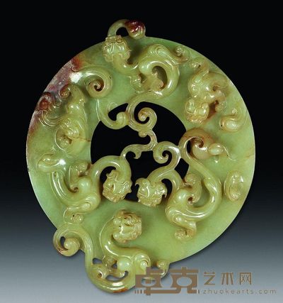 西汉 黄玉高浮雕五螭龙谷纹璧 直径11cm；重261g