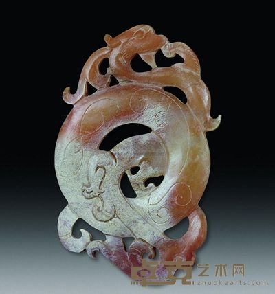 汉代 白玉凤穿环形佩 长7.1cm；重39g