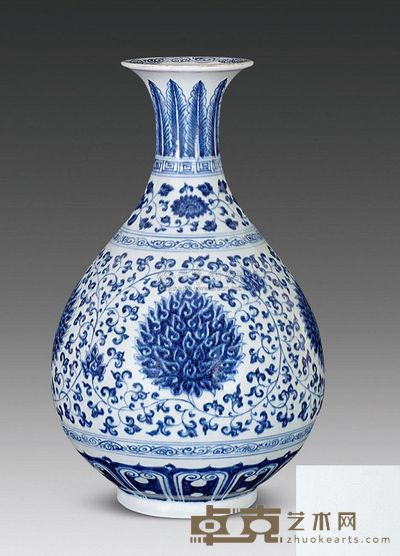 明永乐 青花缠枝莲纹玉壶春瓶 高35cm；口10cm；底10.8cm