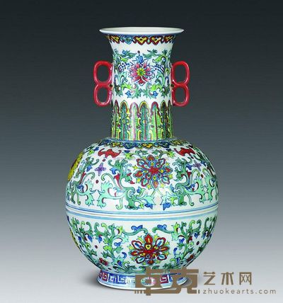 清代 斗彩缠枝花卉纹合瓶 高26cm；口8.2cm；底9.3cm